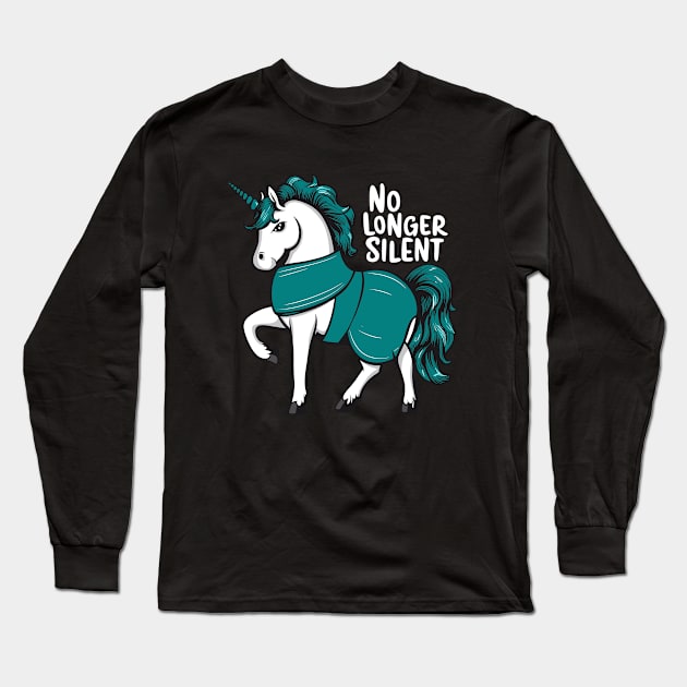 No Longer Silent, Unicorn, Sexual Assault Awareness Month Long Sleeve T-Shirt by Adam Brooq